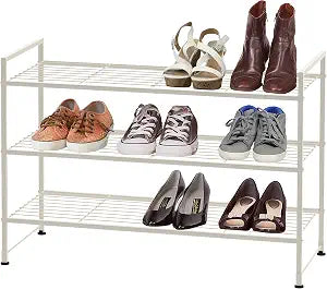 Simple Houseware 3-Tier Stackable Wired Grid Shoe Rack, White
