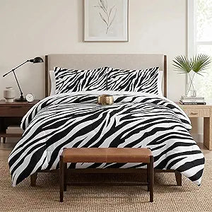 Pamnest Comforter Set Queen Size, Zebra Stripe Retro Soft Bedding for Kids and Adults, Black White Animal Comforter Set with Pillowcase, for Bedroom Bed Decor