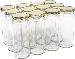 North Mountain Supply 16 Ounce Glass Wide Mouth Straight-Sided Canning Jars - with Gold Metal Lids - Case of 12