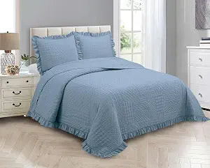 MK Collection Embossed Modern Ultasonic Quilted Oversized Coverlet Bedspread Set Solid Color New #Ruby (Blue, King/Cal King)