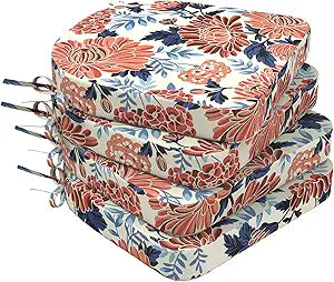 DYTXIII Outdoor Chair Cushions Set of 4, 19"x19"x2.5" Water Repellent & Fade Resistant Patio Dining Seat Cushions with Tie Straps, Indoor Outdoor Chair Pads for Patio Furniture -Ruby Flower
