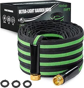 50FT Lightweight Super Flexible Garden Hose - Kink-Free, Non-Expanding, Easy Storage for Yard Lawn Outdoor Use (Black-Green)