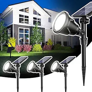 ROSHWEY Solar Outdoor Lights, Waterproof Solar Yard Lights 600LM Spot Light Outdoor for Tree Pathway Walkway Driveway Patio (Cool White, 4Pack)