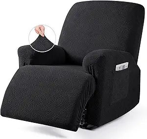 VANSOFY Oversized Recliner Chair Cover, 4-Pieces Stretch Recliner Covers for Recliner Chair Soft Reclining Chair Slipcover Jacquard Pattern Furniture Protector for Dogs Cats(Black)