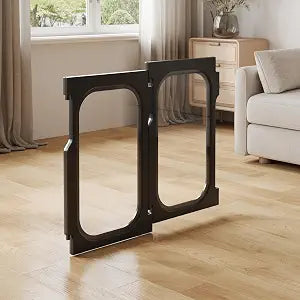 Acrylic Dog Playpen Indoor Expansion Panels, 26'' H Clear Transparent Add-On Panels with Integrated Suction Cups Base, No-Connector Panel-to-Panel Design, 2 Panels for Small Dogs, Black
