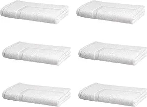 Amazon Basics Premium 100% Cotton Absorbent Soft Bath Mat, Machine Washable, 684 GSM, 20" x 30", White, Hotel Spa Bathmats, 6-Pack (Previously AmazonCommercial)