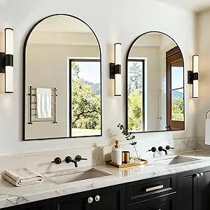 Vanity Bathroom Mirror for Wall, 2 Pack 30"x20" Arched Bathroom Mirror for Over Sink, Arched Metal Frame for Bedroom, Living Room, Entryway, Hanging or Leaning, Black
