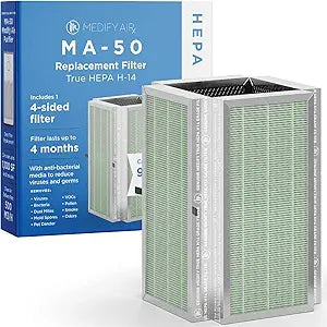 Medify MA-50 Genuine Replacement Filter for Allergens, Smoke, Wildfires, Dust, Odors, Pollen, Pet Dander | 3 in 1 with Pre-filter, True HEPA H14 and Activated Carbon for 99.99% Removal | 1-Pack