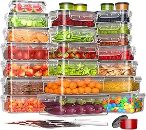 KEMETHY 50-Piece Food Storage Containers with Lids(25 Containers & 25 Lids), Plastic Food Containers for Pantry & Kitchen Storage and Organization, BPA-Free, Leak Proof, Reusable with Labels & Pen