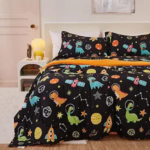 Yibeizi Kids Twin Bed Comforter for Boys Space Dinosaur Bedding Sets