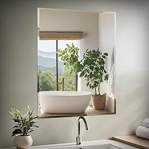 Gatco 1804 Bathroom Wall Mirror, 36" H x 28" W Modern Mirror for Living Room, Vanity, Slim Design Beveled Frameless Extra Large Rectangle - Hangs Horizontal or Vertical with Easy Mount Safety Bracket