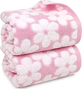 Jacquotha Pink Bath Towels Set of 2, Super Absorbent & Decorative 27.5x55 Inches, Cute Floral Jacquard Shower Towel for Bathroom Decor, Beach, Cotton