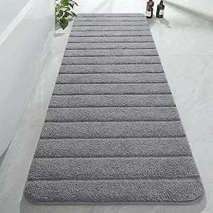 AROGAN Luxury Long Bathroom Runner Rugs, Thick Soft and Absorbent Microfiber Non Slip Bath Mat, Rubber Backing Striped Rug Carpets, Machine Washable Plush Mats for Bathroom Floor, 24x72 Inch Grey