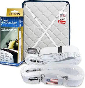 Sheet Suspenders Original Bed Sheet Straps with Clips Holder - Fitted Sheet Straps, Bed Sheet Holder, Bedsheet Clips/Straps - Fits All Mattress Sizes
