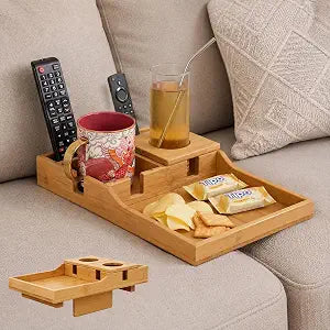 COZI 2-in-1 Bamboo Couch Tray Insert with Cup Holders for Sectionals