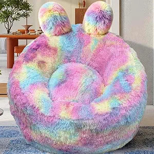 Fluffy Bean Bag Chair for Kids, with Plush Faux Fur Cover, 2.5FT Memory Foam Bean Bag Chairs for Teens & Kids, Ultra Soft Sofa for Living Room/Bedroom/Dorm,Rainbow