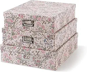 Soul & Lane Decorative Cardboard Storage Boxes With Lids, Set of 3 Nesting Floral Photo Storage for Home Dcor and Scrapbook Paper, Memory Boxes For Keepsakes, Documents, Organizing, Heritage Garden