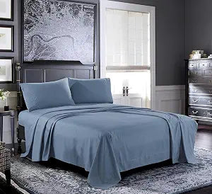 Pure Bedding Bed Sheets - Queen Sheet Set [4-Piece, Ash Blue] - Hotel Luxury 1800 Brushed Microfiber - Soft and Breathable - Deep Pocket Fitted Sheet, Flat Sheet, Pillow Cases