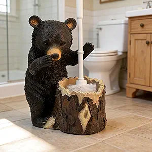 Whimsical Black Bear Toilet Brush Holder Set - Unique Cub Shape Decorative Bathroom Cleaning Kit for Cabin Owners, Bear-Themed Home Decor, Cozy Cabin Gifts