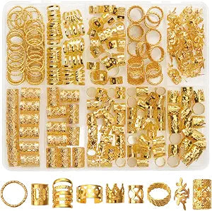 CPOXITI 220Pcs Hair Jewelry for Dreadlock, Metal Hair Charms for Women, Gold Braids Rings Cuffs Clips for Hair Braids, Loc Jewelry Dreadlock Accessories