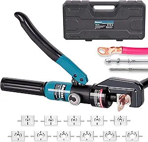 AMZCNC Hydraulic Crimping Tool, Battery Cable Crimper 12AWG4/0AWG, 11 US Hex Dies, 10-Ton Hydraulic Crimper for Electrical Lugs, Copper & Aluminum Cable with Carrying Case (YQK-0000)