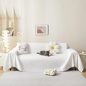 MEETSKY Couch Cover for 3 Cushion Couch Sofa Furniture Protector Sofa Covers Chenille Sectional Couch Covers for Pets Oversized Couch Cover Recliner Sofa Love Seat Covers, 91" x 118", White