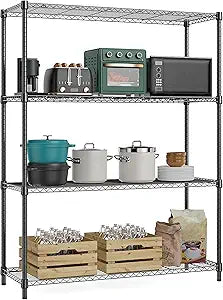 M MZG 1400 lbs 4 Tier Storage Rack Metal Wire Shelving Unit, Storage Standing Household Shelf Organizer for Kitchen Pantry Closet Garage Basement Utility Room, Black 15.8" D x 45.3" W x 59.4" H