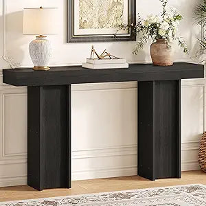 Modern Entryway Table, 55'' Wood Console Table with Storage Couch Table Behind Sofa Black Living Room Table for Entryway Hallway, Foyer