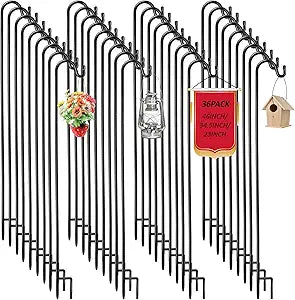 Hicarer 36 Pack 46 Inch Shepherds Hooks Outdoor Plant Hanger Metal Shepherd's Hook Black Garden Bird Feeder Pole for Hanging Solar Lanterns Flower Basket Jars Christmas Lights Wedding Decor