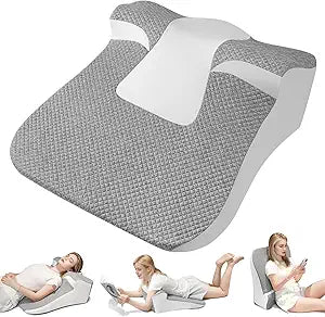 Bed Snorinator Pillow, Ergonomic Wedge Pillow for Sleep Apnea Memory Foam Reading Pillow for Back, Neck & Head Comfortable Support-Grey