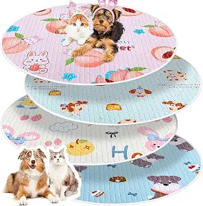 4 Pack Whelping Pads for Dogs, Round Whelping Pads Washable and Waterproof ,Reusable Pet Pee Pads Puppy Training Pad Whelping Floor Pad Whelping Supplies for Dogs (32, Round,Multicolor)