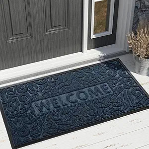 Yimobra Large Welcome Mat 47x24, Waterproof Non-Slip Outdoor Mats for Front Door Outside Entrance, Low-Profile Entryway Mat Indoor for Garage Patio, Blue