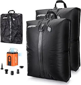 AGPTEK Travel Vacuum Bags with Mini Pump, IP67 Waterproof 2PCS Compression Bags for Carry on Luggage and Backpack, Electric Air Pump with 5 Nozzles & LED Light, Vacuum Seal Packing Cubes for Clothes