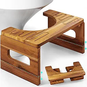 BLUEWEST Foldable Toilet Stool, 7 and 9 Inch Adjustable Height, Acacia Wood