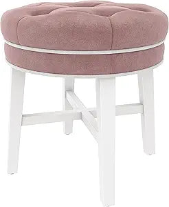 Hillsdale Sophia Round Tufted Wood Upholstered Backless Vanity Stool for Makeup Room or Bathroom, Pink
