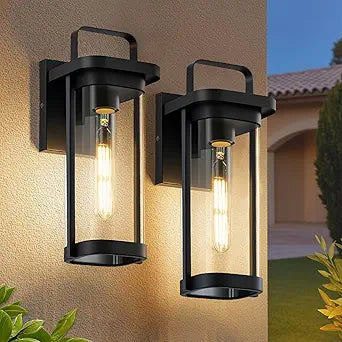2-Pack Outdoor Wall Lights, Porch Lights, Waterproof Outdoor Wall Sconce Lanterns, 13.5" Exterior Lighting Fixtures Matte Black with Clear Glass Shade for House Patio Garage Doorway Entryway