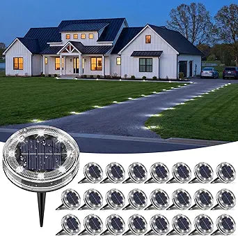vighep 24 Pack Solar Ground Lights, 2.8 inch Flat Solar Light Outdoor Waterproof, Anti Rust, Low Profile Led Solar Powered Disc Lights Landscape Lighting for Yard,Walkway,Lawn,Path - Cool White