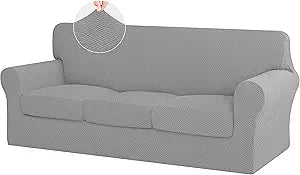 ISSUNTEX 4 Pieces High Stretch Thicken Couch Covers, Soft Sofa Slipcover for 3 Separate Cushion Couch, Jacquard Fabric Elastic Sofa Cover Furniture Protector for Dogs (Oversized Sofa, Light Gray)