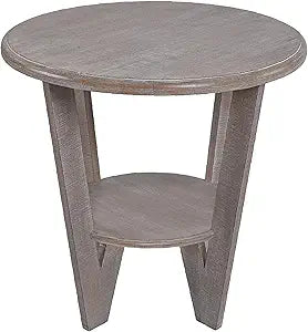 Rustic Farmhouse end Table with Storage Shelf, French Country Accent Side Table for Family, Dinning or Living Room, Small Spaces, Modern, Round, Vintage Grey Finish