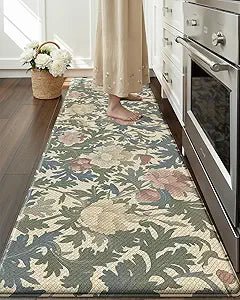 Color&Geometry Floral Kitchen Mat 24"x87", Anti Fatigue Kitchen Mats for Floor, Kitchen Rugs Non Slip, Waterproof & Oil Proof Padded Runner for Standing Desk Office, Sink -Beige