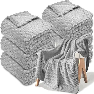 6 Pcs Flannel Throw Blanket Bulk 50 x 60 Inch, Turtle Velvet Jacquard Decorative Blankets Soft Lightweight Bed Throw for Sofa Pet Bed Party Outdoor Wedding Ideas Donation Homeless Gifts, Gray