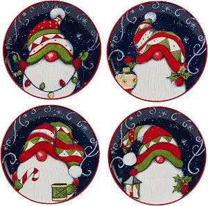 Certified International Holiday Magic Gnomes 6" Canape/Luncheon/Snack Plates, Multicolor, Small, Set of 4