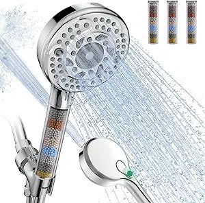 SunCleanse Filtered Shower Head with Handheld,9-Spray Setting High Pressure Detachable Shower Head with 4 Filters for Hard Water - Filter Chlorine, Improve Skin and Hair Texture(4 Filters, Chrome)