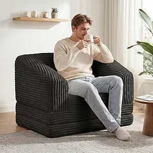 Convertible Folding Sofa Bed, 2-in-1 Single Boneless Sofa with Soft Corduroy & Ultra-Thick Backrest, Foldable Boneless Chair Lounger Sleeper Sofa for Small Apartment, Living Room, Home Office