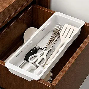 3-Pack Expandable Drawer Organizer for Deep Drawers, Adjustable 1727 in Storage Tray, Durable PP Smooth Glide Divider for Kitchen, Vanity & Office, Space-Saving Design