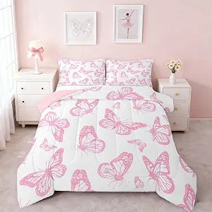 Feelyou Girls Butterfly Comforter Set Twin Size 3 Pcs for Kids Teens