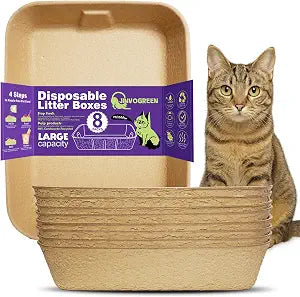 JINVOGREEN Disposable Litter Boxes for Cats, 8 Pack Cat Litter Trays for Travel, Temporary Use, or Liner  Leak-Proof, Eco-Friendly, Easy Clean-Up (16.1" x 12.4" x 3.7")