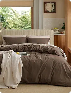 Bedsure 100% Washed Cotton Duvet Cover King Size - Brown Minimalist Bedding Set Linen Like - PureWoven Plain Simple & Soft Comforter Cover for All Seasons (Brown, King, 104"x90")