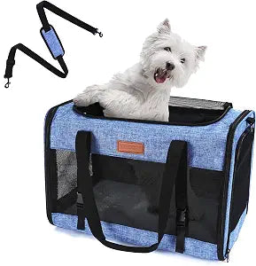 Foldable Cat Dog Carrier for Pets up to 15 Lb, Blue | Top & Side Entry, Soft-Sided Pet Carrier with Ventilated Anti-Scratch Mesh & Car Seat Buckle for Car Travel, 201313 in