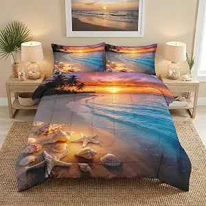 Nesker Twin Comforter Set, 2 Pieces Beach Seashell Bedding, All Season